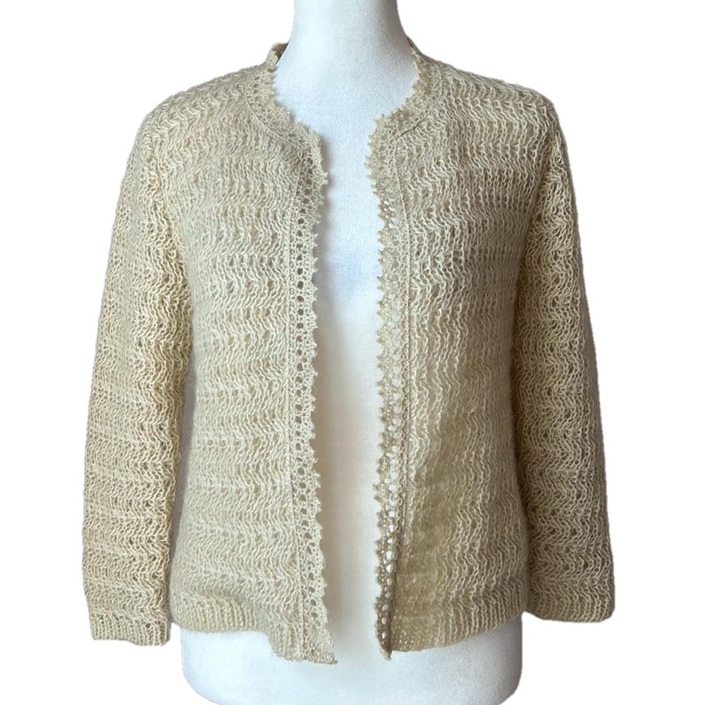Sidney Gould Vintage 50s 60s Cottagecore Open Front Knit Cardigan Sweater XS